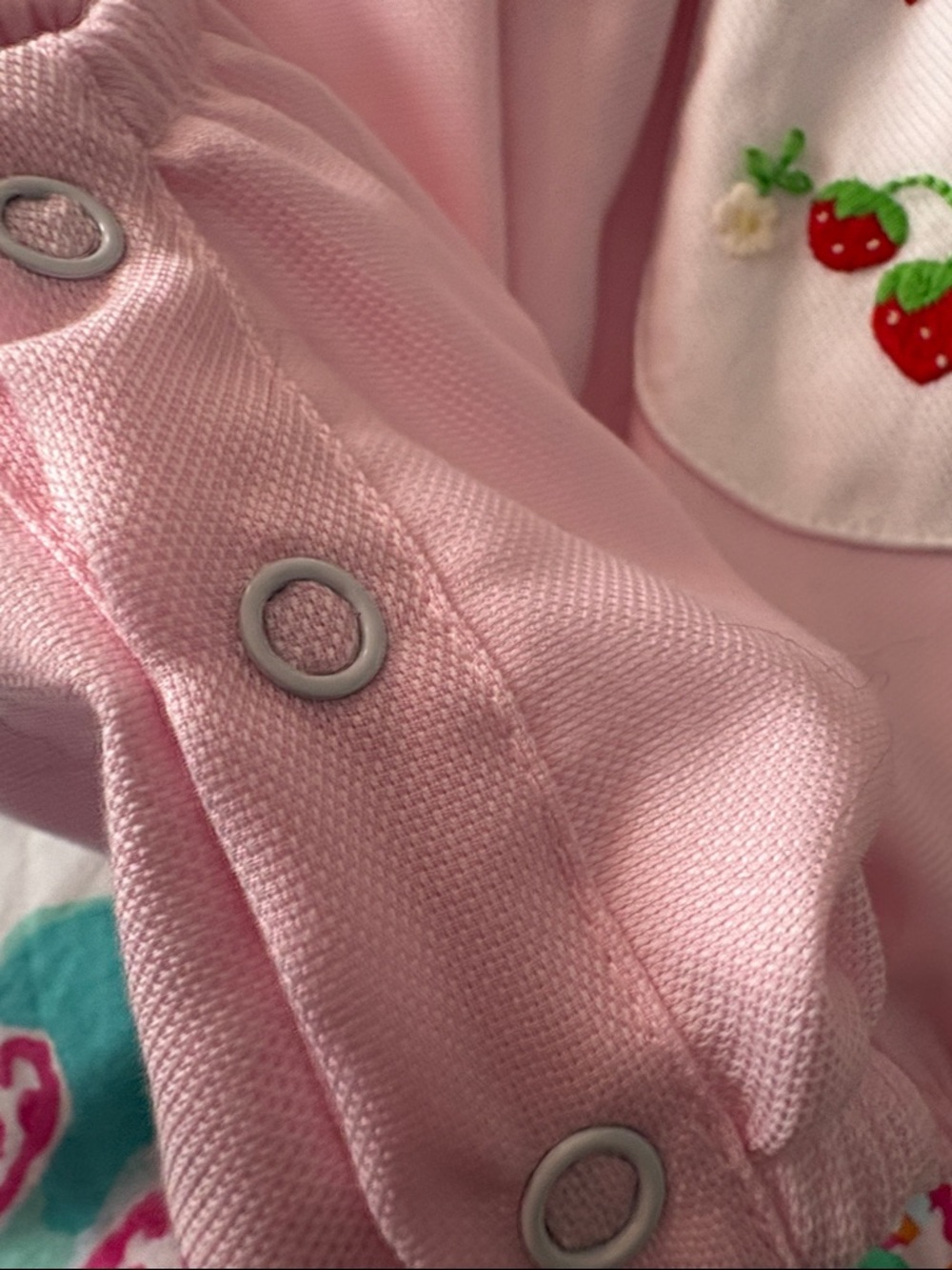THE PROPER PEONY - Pink Baby Bubble Romper with Strawberry Pockets - Picture 8 of 10